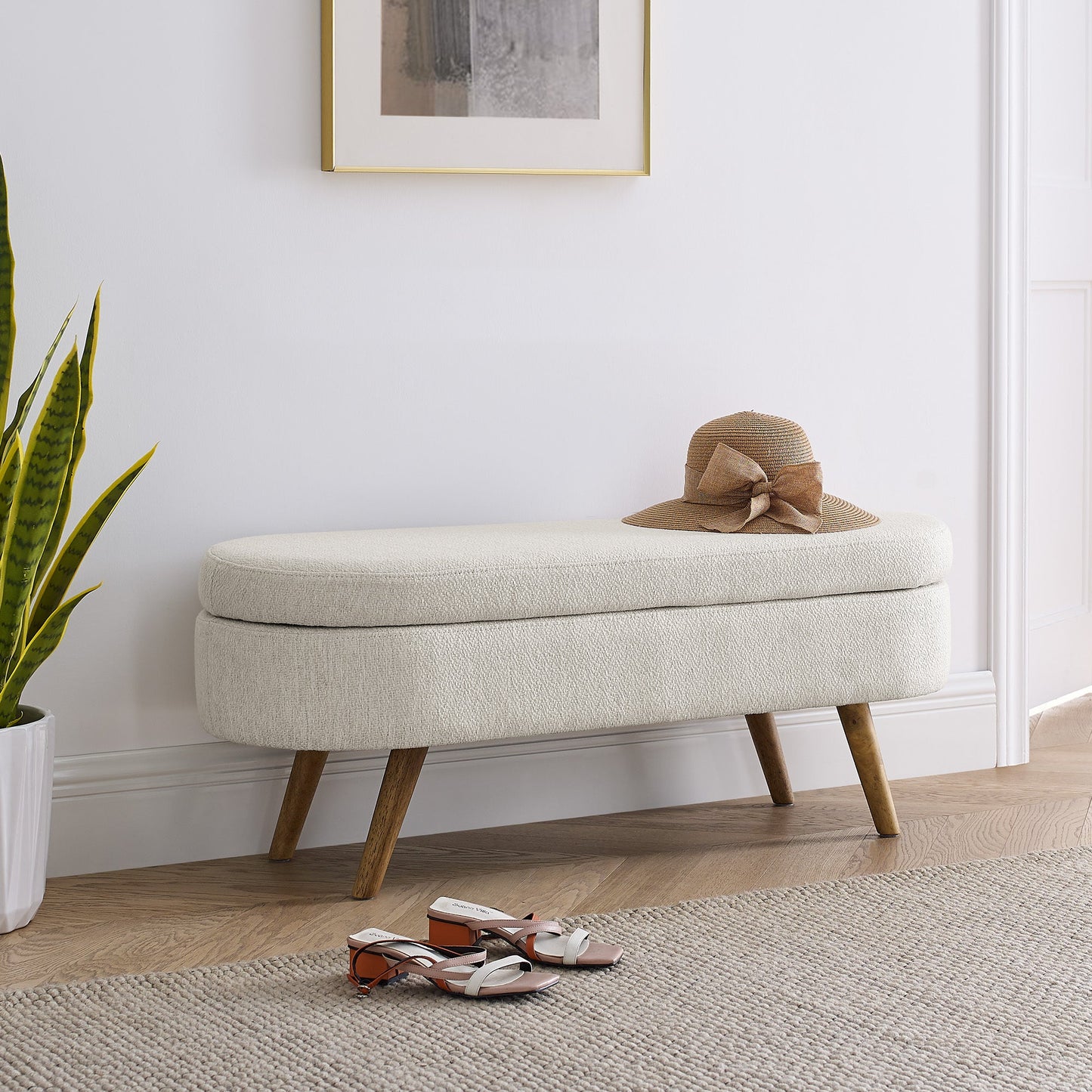 Ottoman Oval Storage Bench, Beige(43.5"x16"x16")