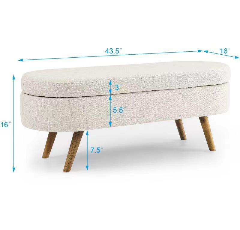 Ottoman Oval Storage Bench, Beige(43.5"x16"x16")