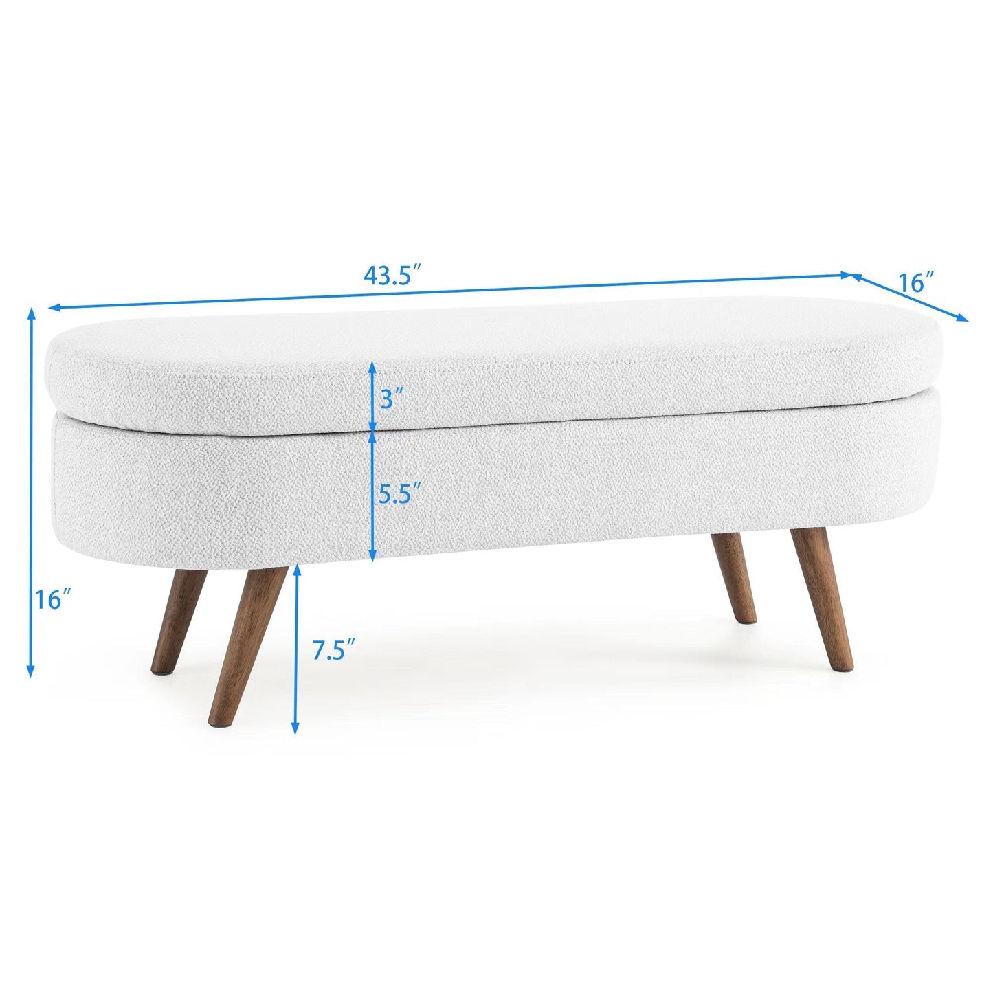 Ottoman Oval Storage Bench, White(43.5"x16"x16")