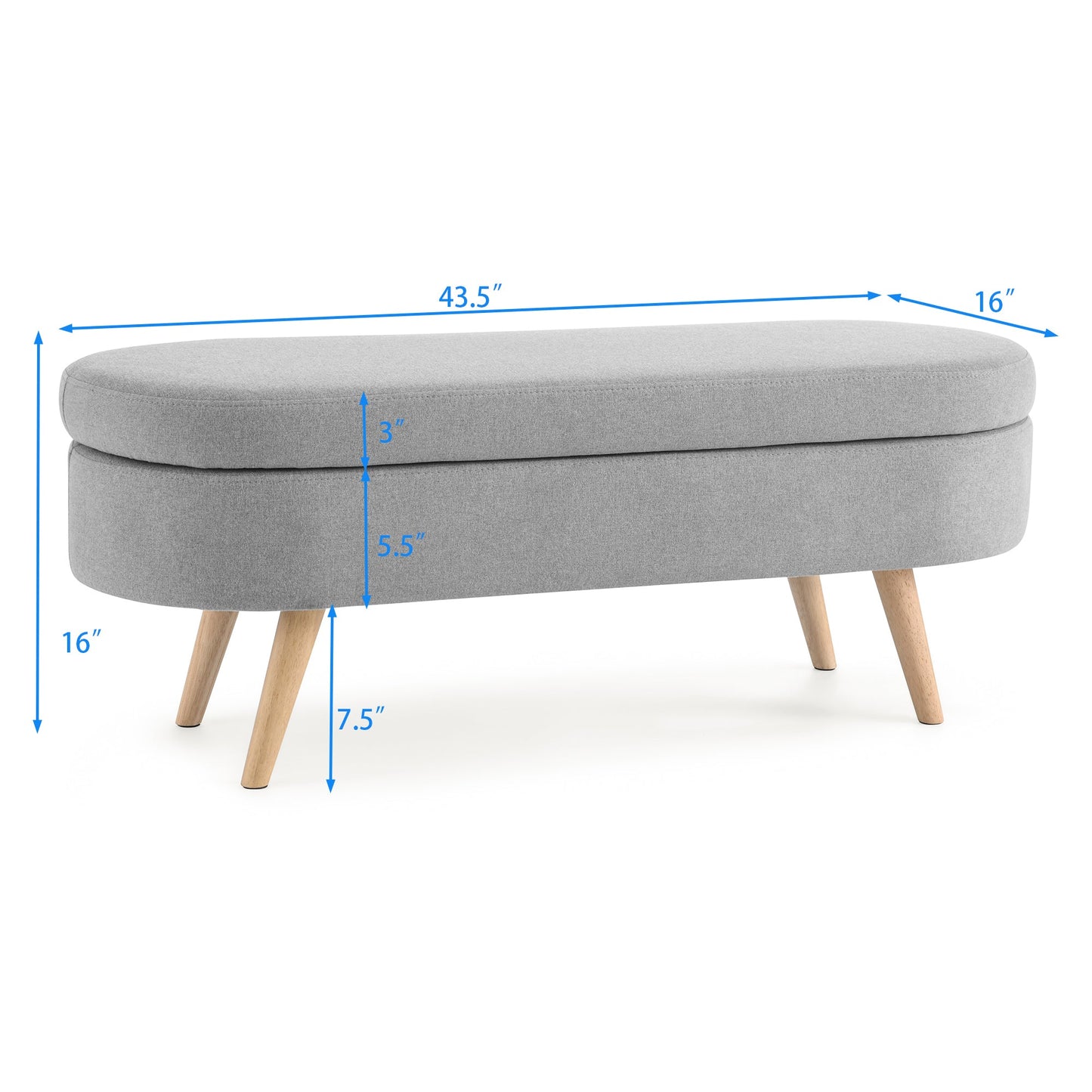 Ottoman Oval Storage Bench Grey(43.5"x16"x16")